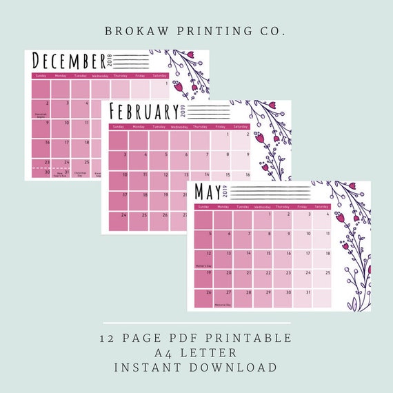 2018 2019 academic monthly calendar pink academic year etsy academic year planner