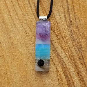 Ocean Beach Scene with Sanddollar Dichroic Pendant, Landscape Scenic Pendant, Fused Glass Jewelry, Glass Pendant Necklace