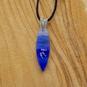 Ocean Seascape with Hammerhead Sharks Dichroic Pendant, Scenic Pendant, Fused Glass Jewelry, Glass Pendant Necklace
