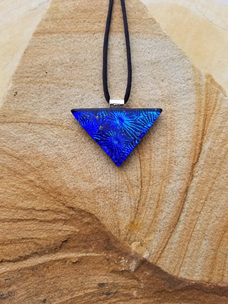 Fused Glass Pendant Vivid Blue Textured Dichroic Glass Pendant and Necklace Dichroic Jewelry