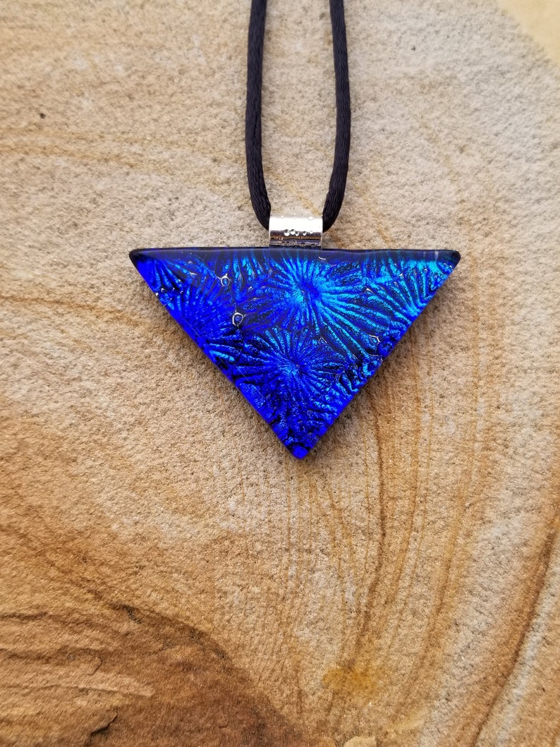 Fused Glass Pendant Vivid Blue Textured Dichroic Glass Pendant and Necklace Dichroic Jewelry