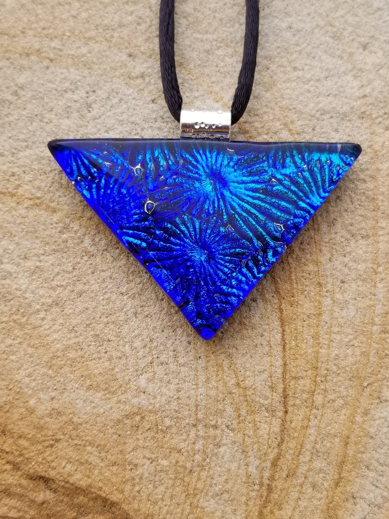 Fused Glass Pendant Vivid Blue Textured Dichroic Glass Pendant and Necklace Dichroic Jewelry