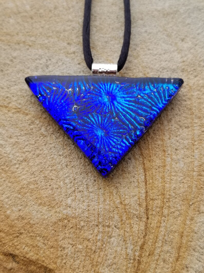 Fused Glass Pendant Vivid Blue Textured Dichroic Glass Pendant and Necklace Dichroic Jewelry