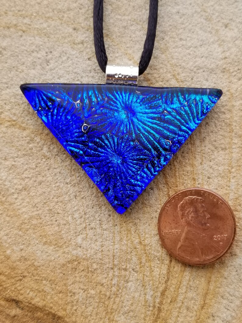 Fused Glass Pendant Vivid Blue Textured Dichroic Glass Pendant and Necklace Dichroic Jewelry
