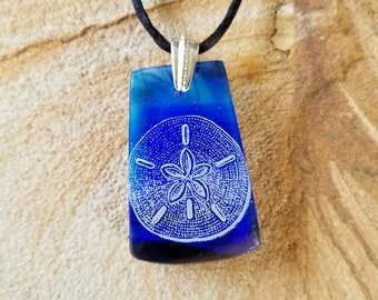 Sand Dollar Ocean Scenic Dichroic Pendant, Landscape Scene Pendant, Fused Glass Jewelry, Underwater Tropical Glass Pendant Necklace