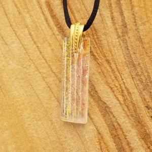 Petite Orange and Yellow Transparent Ripple Dichroic Glass Pendant and Necklace - Multi-color Fused Glass Pendant - Dichroic Jewelry