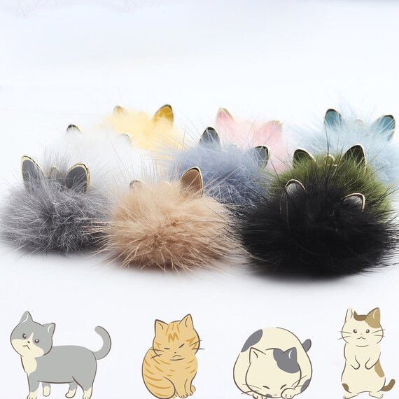 GUFEATHER M567, ( 10pcs / lot)cat pendant, jewelry accessories, real fur mink, fluffy ball, handmade, diy earring pendant, jewelry making,