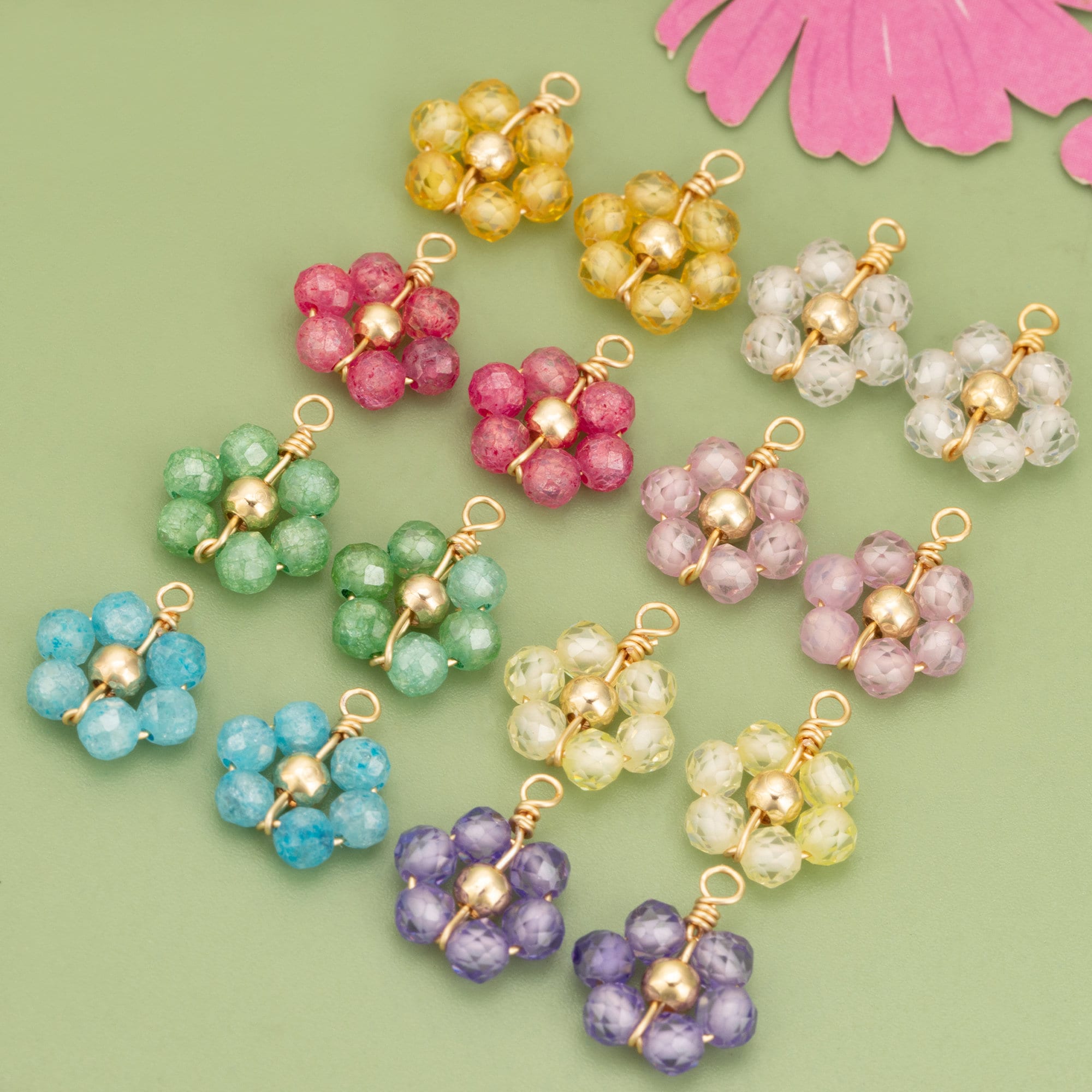 GUFEATHER Me68,6pcs Handmade Zircons Flower Shape Charms,9.4