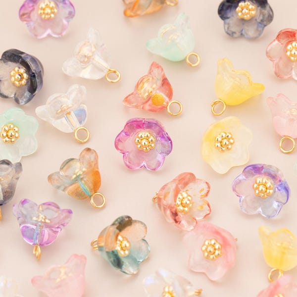 GUFEATHER 20pcs/lot,MG42,Handmade Glass Flower Shape Charms,18k Gold Plated Brass Pendants,Diy Jewelry Making Supplies