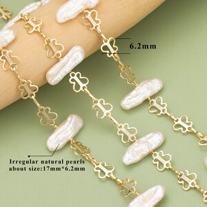May include: A gold chain necklace with irregular natural pearls. The pearls are approximately 17mm by 6.2mm. The chain features a delicate butterfly design. Irregular natural pearls about size: 17mm * 6.2mm