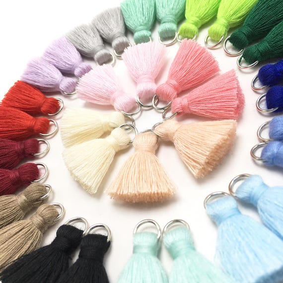 GUFEATHER L46 2CM,Cotton Tassels,Jewelry Accessories,Mini Tassel,Jewelry Making,Small Tassels,Tassel Earrings,10Pcs/bag(Silver Ring)