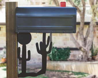 Mailbox Metal Bracket, Mail Box Holder, Desert Decor, Cactus Metal Yard Art Sign, Cactus Garden Decor, Outdoor Decor, Heavy Duty Bracket