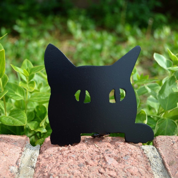 Peeking Cat Metal Figurine Stake, Peeping Cat Sign, Cat Garden Decor, Cat Yard Art Stakes, Cat Outdoor Decor for Garden, Cat Garden Sign Art