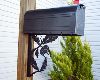 Mailbox Metal Bracket, Mail Box Holder, Heavy Duty Metal Bracket, Corbels and Brackets, Pine Trees, Pine Cones, Garden Metal Decor, Yard Art