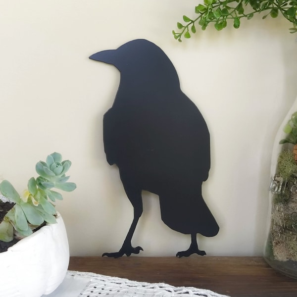 Arte de pared de metal con forma de cuervo, letrero de metal con forma de cuervo, miniatura de cuervo, arte con forma ... figura de pájaro de metal para pared, decoración de pared con pájaro de metal, arte moderno