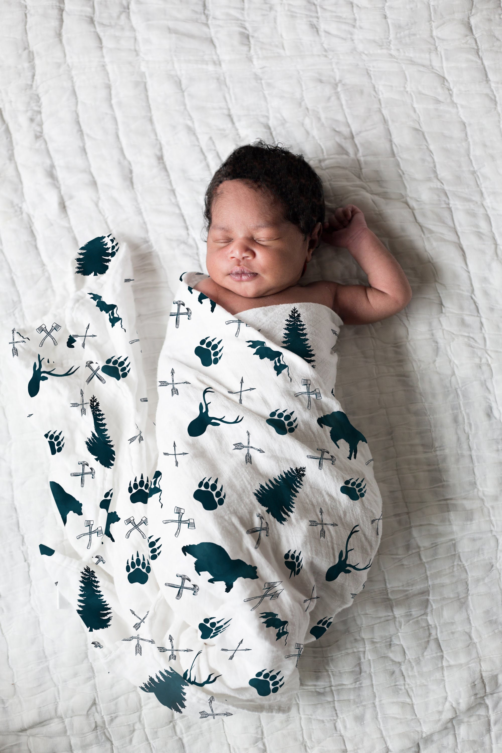 Baby Swaddle Set Blue Woodsy Pattern Jersey Polyester Etsy