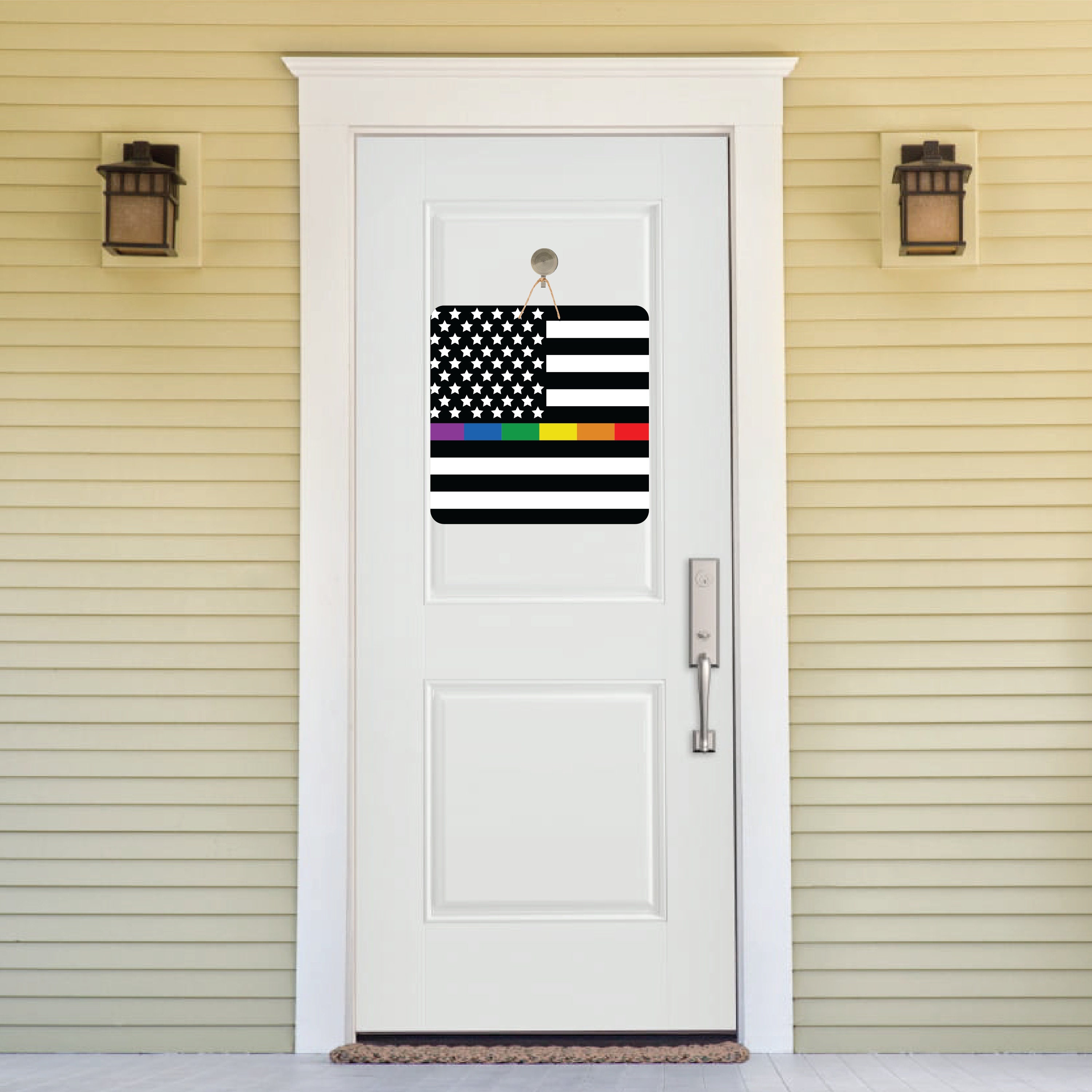 Rainbow Line American Flag Door Hanger Etsy
