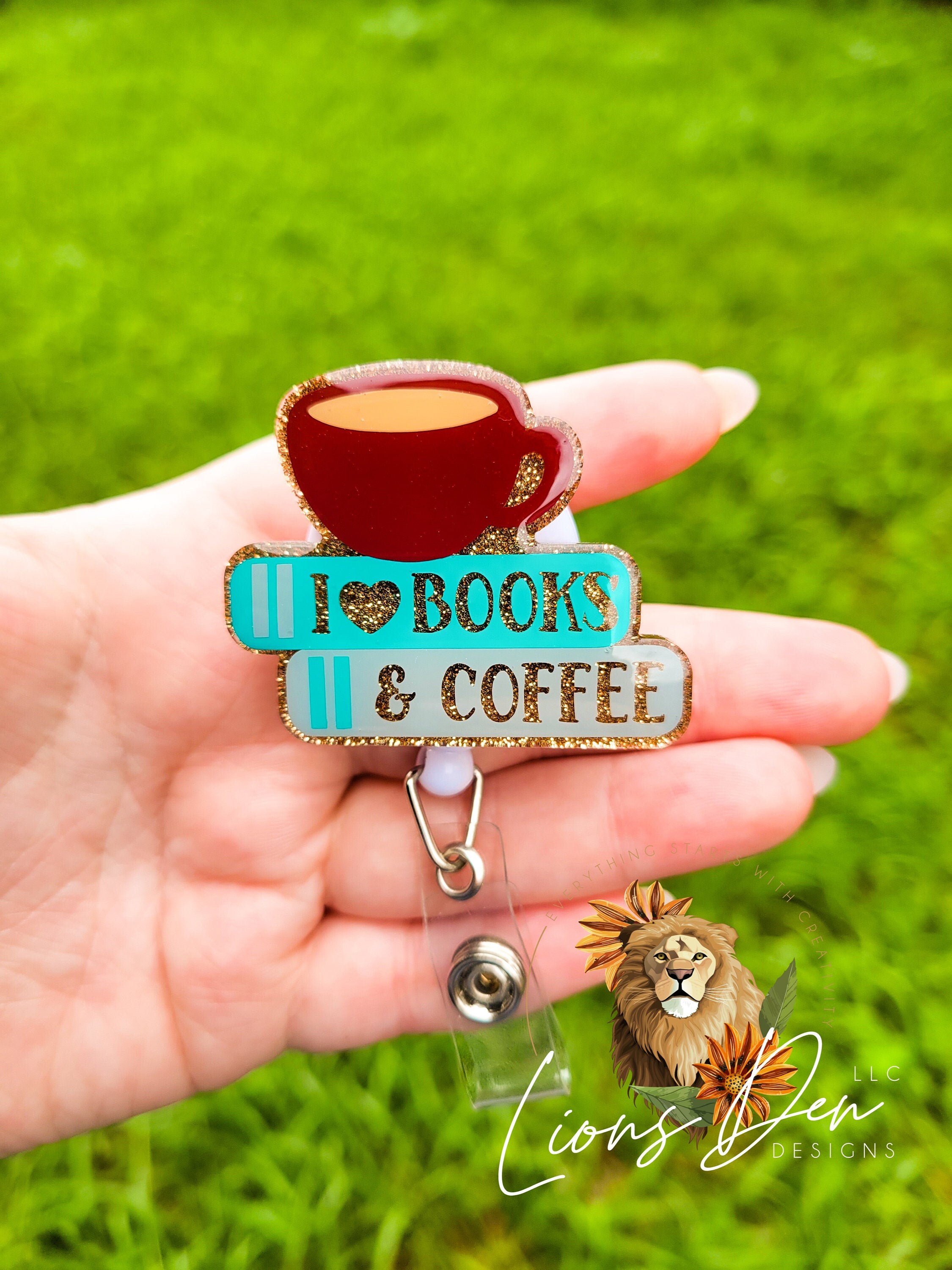 I Love Books & Coffee Interchangeable Badge Reel 