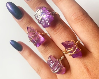 Amethyst crystal ring