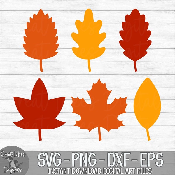 Fall Autumn Leaves - Bundle of 6 - Instant Digital Download - svg, png, dxf, and eps files included!