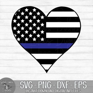 Police Heart - Thin Blue Line, American Flag - Instant Digital Download - svg, png, dxf, and eps files included!