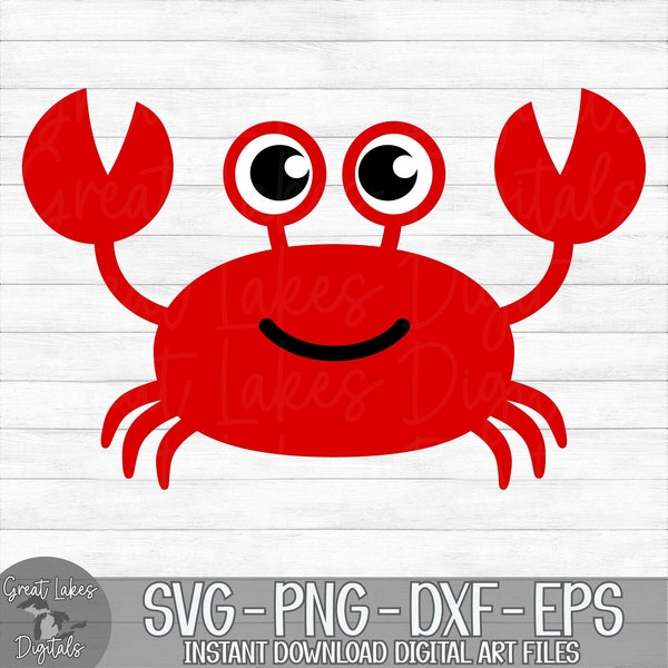 Crab - Instant Digital Download - svg, png, dxf, and eps files included! Ocean, Beach, Tropical. Cute Cartoon Crab