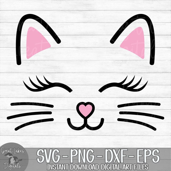 Cat Face -Instant Digital Download - svg, png, dxf, and eps files included! Kitten Face, Whiskers, Lashes