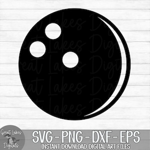 May include: Black and white silhouette of a bowling ball with three holes. The image is a digital art file for crafting projects.