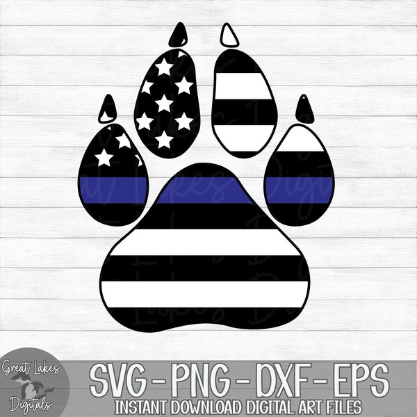 Police Dog Paw Print - Thin Blue Line, American Flag, K-9 - Instant Digital Download - svg, png, dxf, and eps files included!
