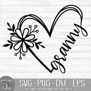 Granny Flower Heart - Instant Digital Download - svg, png, dxf, and eps files included! Gift Idea, Mother's Day, Floral