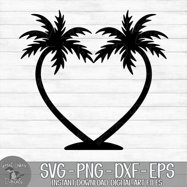 Palm Tree Heart - Instant Digital Download - svg, png, dxf, and eps files included! Tropical, Vacation, Ocean, Beach