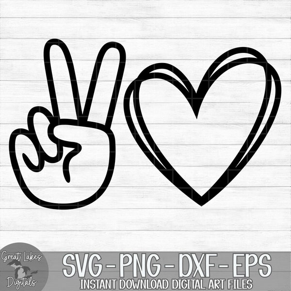 Peace and Love - Instant Digital Download - svg, png, dxf, and eps files included! Peace Hand, Peace Sign, Signal, Heart