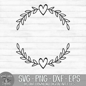 May include: Black and white wreath with two hearts. The wreath is made of simple leaves and the hearts are in the center of the wreath.