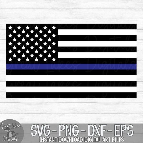 Police Flag - Thin Blue Line, American Flag - Instant Digital Download - svg, png, dxf, and eps files included!