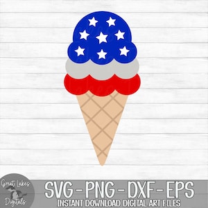 4th of July Ice Cream Cone - Instant Digital Download - svg, png, dxf, and eps files included! Red White & Blue, Stars and Stripes