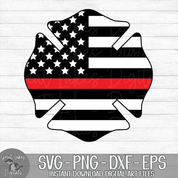 Firefighter Badge - American Flag, Thin Red Line - Instant Digital Download - svg, png, dxf, and eps files included!