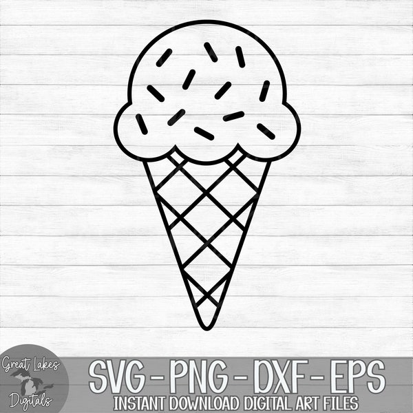 Ice Cream Cone - Instant Digital Download - svg, png, dxf, and eps files included! Summer, Sweets, Outline, Sprinkles