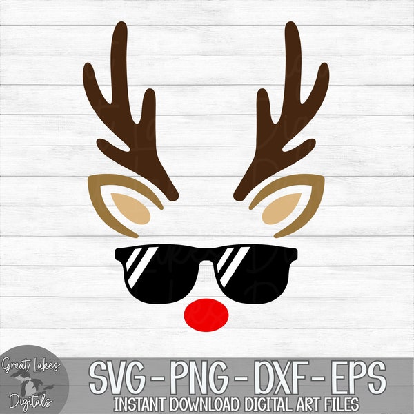Reindeer & Sunglasses - Instant Digital Download - svg, png, dxf, and eps files included! - Christmas, Reindeer Face, Antlers, Boy