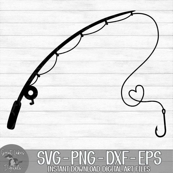 Fishing Pole - Instant Digital Download - svg, png, dxf, and eps files included! Fishing Hook, Fishing Rod, Heart