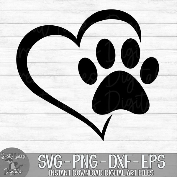 Paw Print Heart - Instant Digital Download - svg, png, dxf, and eps files included! Dog, Cat