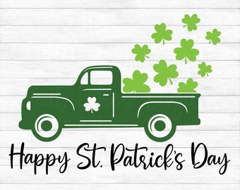 Happy Saint Patrick's Day Truck - Instant Digital Download - svg, png, dxf, and eps files included! Vintage Truck, Shamrock