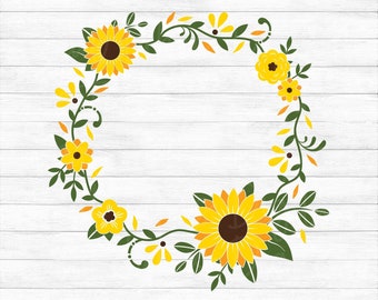 Sunflower Wreath - Floral, Colorful Flowers - Instant Digital Download - svg, png, dxf, and eps files included!