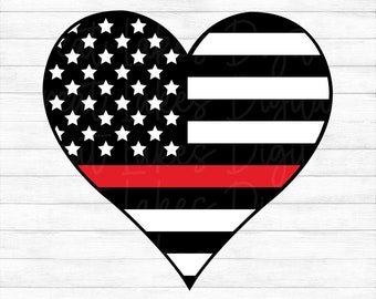 Firefighter Heart - Thin Red Line, American Flag - Instant Digital Download - svg, png, dxf, and eps files included!