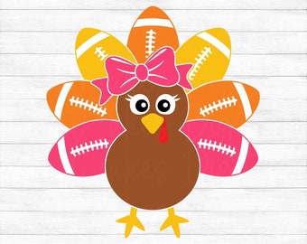 Thanksgiving Football Turkey - Instant Digital Download - svg, png, dxf, and eps files included! Girl, Turkey with Bow