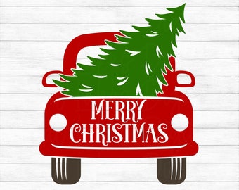 Merry Christmas Truck & Tree - Instant Digital Download - svg, png, dxf, and eps files included! Back of Truck, Christmas Tree