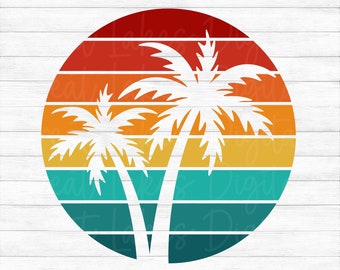 Sunset & Palm Trees - Instant Digital Download - svg, png, dxf, and eps files included! Ocean, Beach, Retro, Vintage