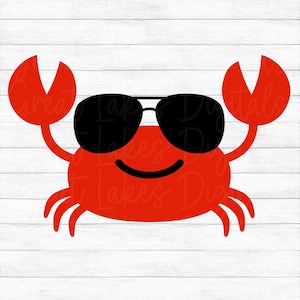 Crab with Sunglasses - Instant Digital Download - svg, png, dxf, and eps files included! Ocean, Beach, Tropical. Cute Cartoon Crab