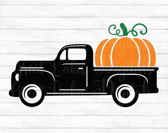 Fall Pumpkin Truck Clipart Autumn Pick Up Truck Carries Pumpkin Silhouette SVG DXF Cut File Clipart Clip Art