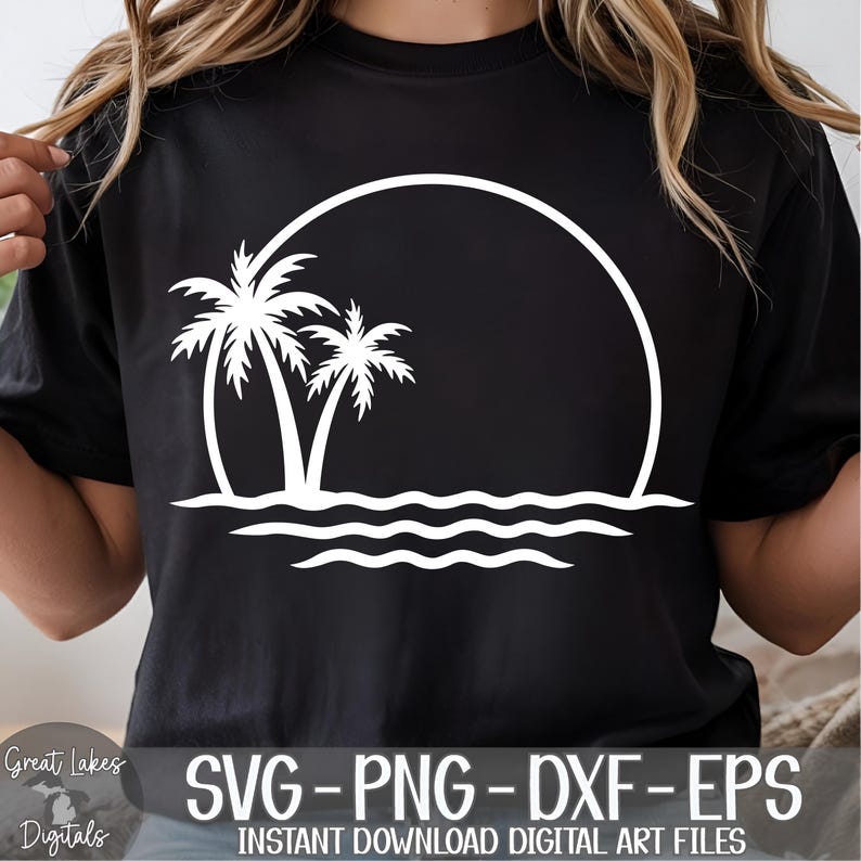 Palm Trees svg png dxf eps Digital Download - Tropical, Vacation, Ocean, Beach, Waves image 1