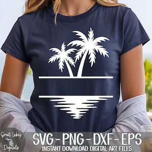 Palm Trees Split Monogram Name Frame svg png dxf eps Digital Download